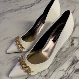 Nine West White with Gold Chain High Heels